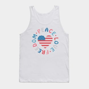 peace, love, freedom; USA; America; American flag; red white and blue; stars and stripes; proud American; 4th July shirt; 4th July Tank Top